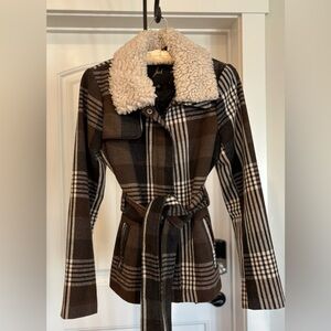 Jack Brown Plaid belted Jacket size XS